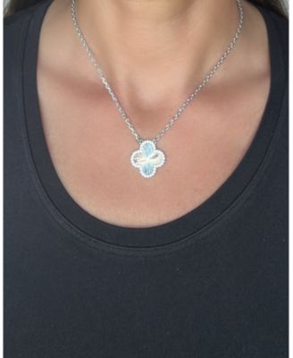 Rhodium Plated Flower Solitaire Pendant with CZ Surround