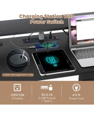 L-Shaped Gaming Desk w/ LED Lights & Power Outlets Monitor Stand Fabric Bag