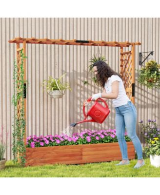 Raised Garden Bed Planter Box w/ Side & Top Trellis for Vine Climbing Plants
