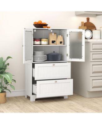 Bathroom Floor Storage Cabinet Freestanding Cupboard Pantry w/ 2 Drawers