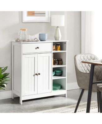 Double-Door Bathroom Cabinet with Adjustable Panels, Drawer, and Side Shelves