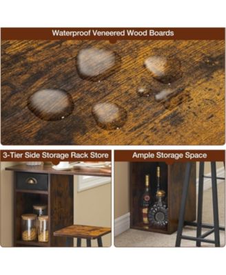 3 Pc. Set MDF, Steel Storage Drawer, Shelf, Space-Saving, Barstools Small Bar Table Set