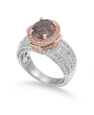 Suzy Levian Two-Tone Sterling Silver Oval Cut Center Topaz Cocktail Milano Ring