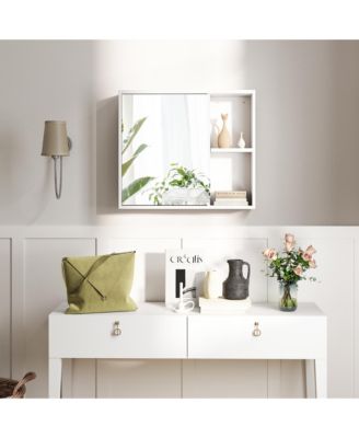 25" Engineered Wood, Silver Mirror Wall Mounted Storage Organizer w/ Single Mirror Door Bathroom Medicine Cabinet