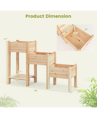 3-Tier Wooden Garden Bed Elevated Planter w/ 3 Planter Boxes, Open Storage Shelf