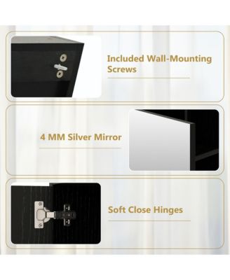 25" Engineered Wood, Silver Mirror Wall Mounted Storage Organizer w/ Single Mirror Door Bathroom Medicine Cabinet