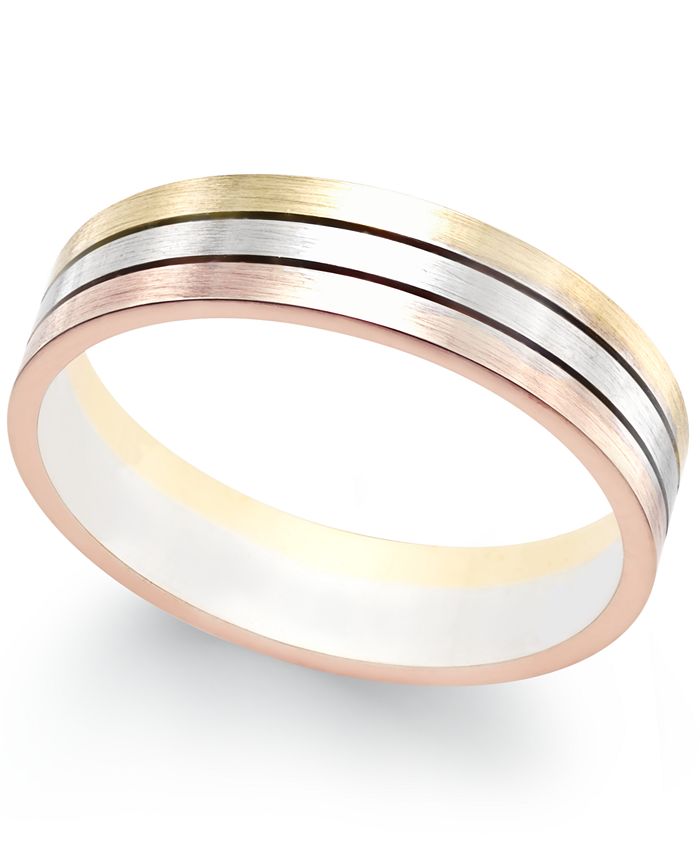 Macy's Tri-Color Band in 18k White, Yellow and Rose Gold - Macy's