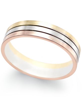 Tri-Color Band in 18k White, Yellow and Rose Gold - Macy's