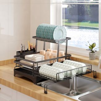 Mega Casa Extendable Anti-Rust Dish Drying Rack with Cutlery Holder ...