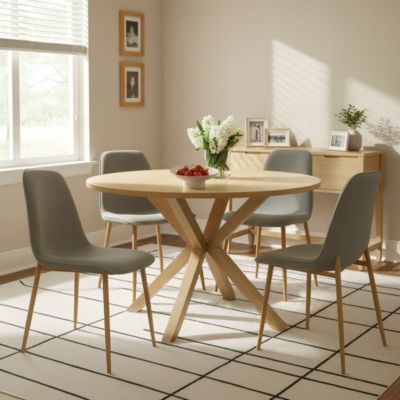 Compact 5-Piece Dining Set with 39.5 Inch Round Table and 4 Chairs, Natural Wood Look for Small Kitchens or Apartments-Maison Boucle