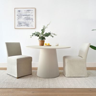 3 Pc. Wood Boucle Upholstered Removable Slipcover Pedestal Base Round Table Dining Room Set