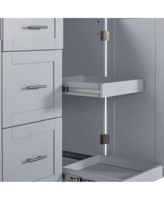 Rolling Kitchen Island 50-Inch with Rubber Wood Top, Slide-Out Shelves, 3 Drawers and Storage Racks