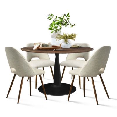 Walnut Finish Table And 4 Comfortable Chairs 5-Piece Dining Set