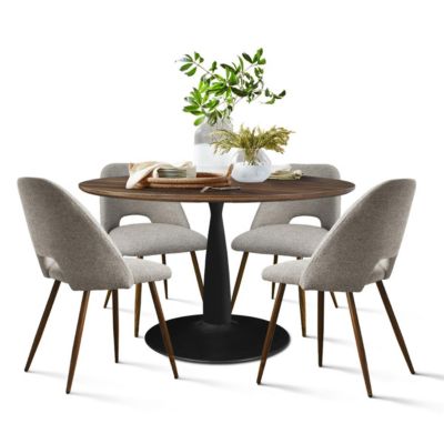 Walnut Finish Table And 4 Comfortable Chairs 5-Piece Dining Set