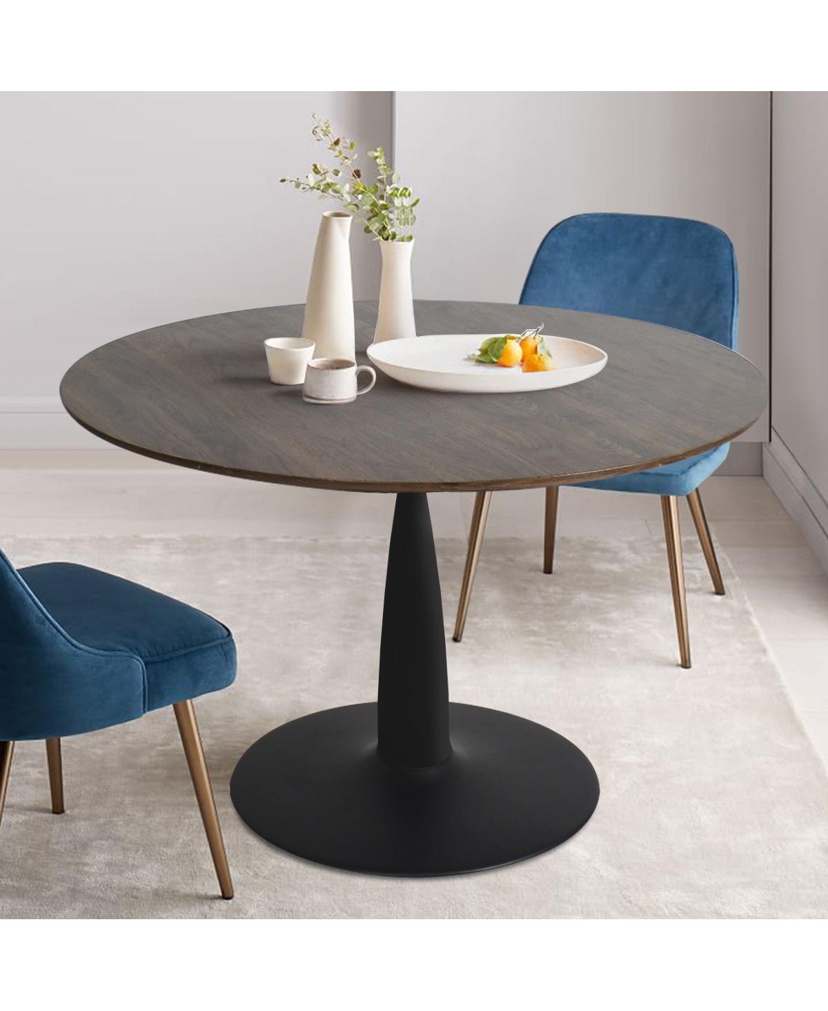 Maison Boucle 5-Piece Dining Set with 40 Inch Walnut Finish Table Black Base and 4 Comfortable Chairs for Kitchen & Room-Maison