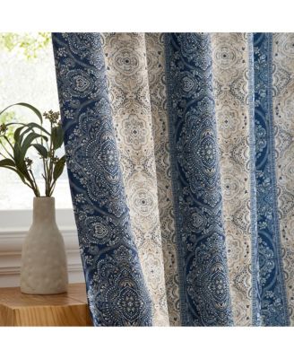 William Boho Damask Striped Patterned Window Back Tab Rod Pocket Curtains Bedroom - Light Blocking Darkening Window Panels, Set of 2