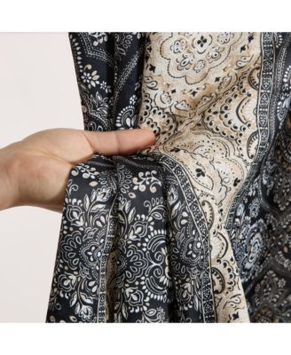 William Boho Damask Striped Patterned Window Back Tab Rod Pocket Curtains Bedroom - Light Blocking Darkening Window Panels, Set of 2