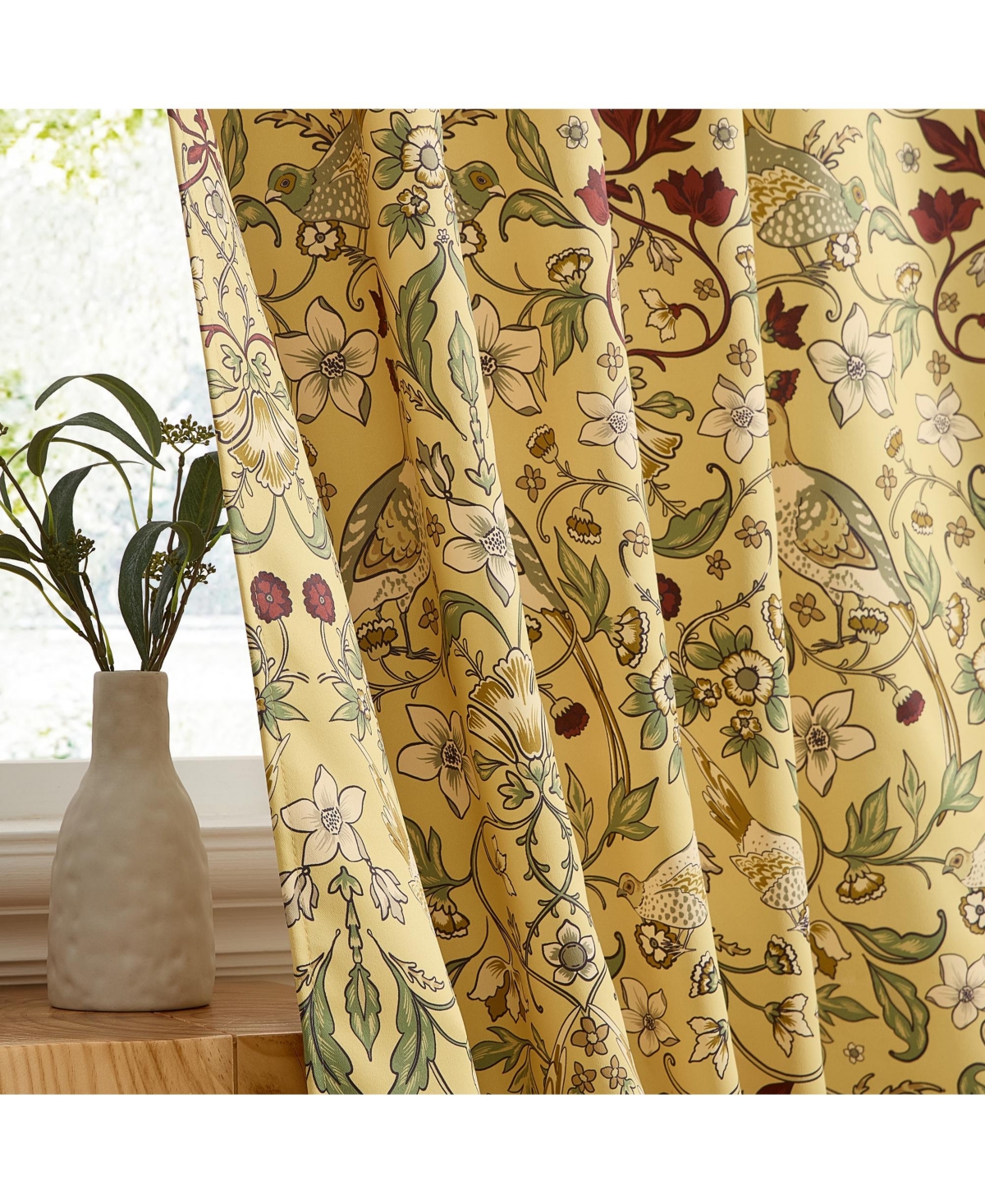 Hlc.me Florence Floral & Birds Patterned Window Back Tab Rod Pocket Curtains Bedroom - Light Blocking Darkening Window Panels