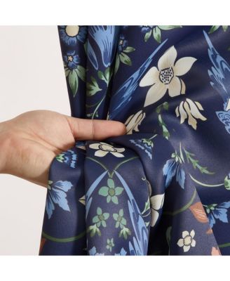 Florence Floral & Birds Patterned Window Back Tab Rod Pocket Curtains Bedroom - Light Blocking Darkening Window Panels, Set of 2