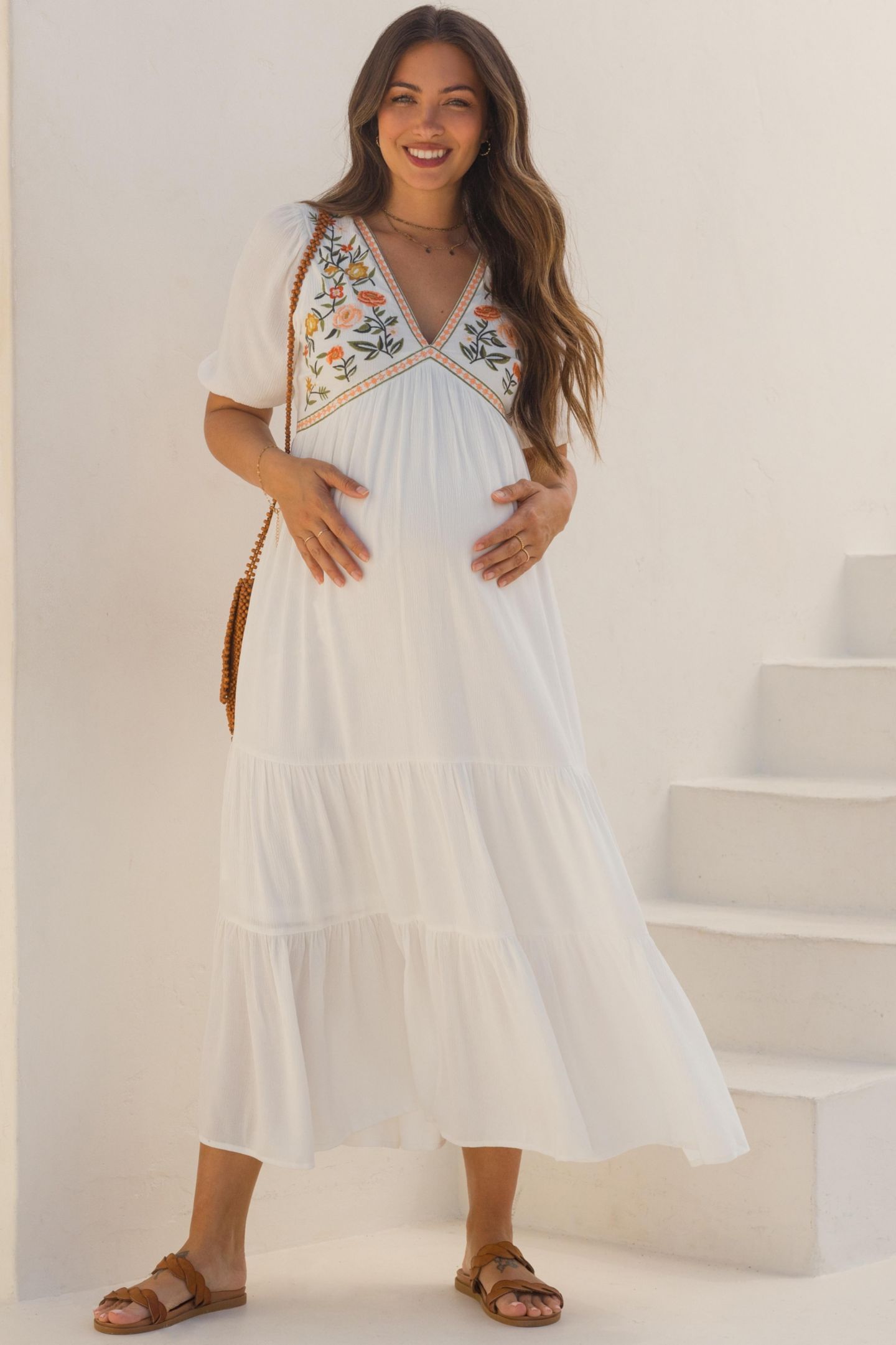 Женское платье Pinkblush Ivory Floral Embroidered Midi, цвет: Слоновая кость — фото 2