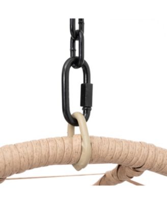 Natural Wicker Egg Swing Chair with Beige Cushion for Indoor and Outdoor Use