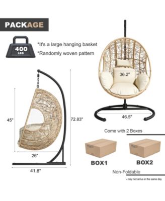 Natural PE Wicker Egg Swing Chair with Cushion and Steel Stand