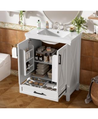 24" Solid Wood and MDF Bathroom Vanity with Sink, Soft-Close Doors, Drawer and Storage Shelves