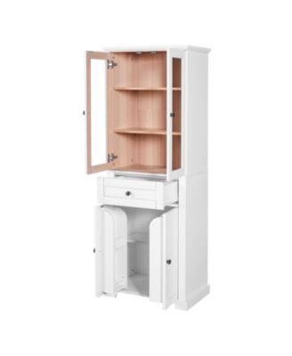 67.2" Tall Bathroom Storage Cabinet with Tempered Glass Doors, Adjustable Shelves, Drawer and Soft-Close Design