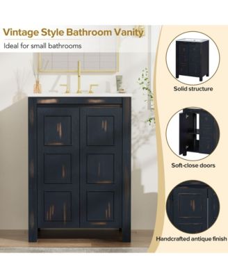 24x18x34" Small Bathroom Vanity Combo with Ceramic Sink and 2 Soft-Close Doors