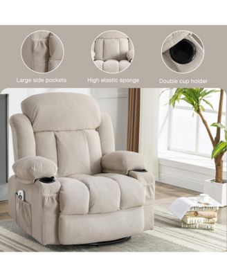 Swinging Recliner Massage Heated Sofa with USB and 2 Cup Holders