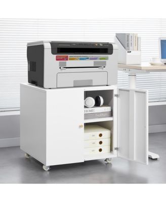 Metal Filing Storage Cabinet Mobile Printer Tables for Small Spaces with Adjustable Shelf and Wheels for Home Office