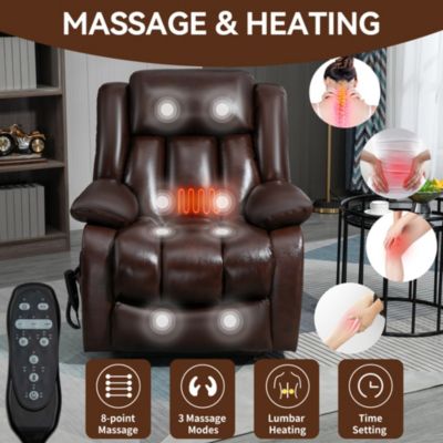 Electric Medium size Genuine Leather Power Lift Recliner Chair with 8-Point Vibration Massage and Lumbar Heating
