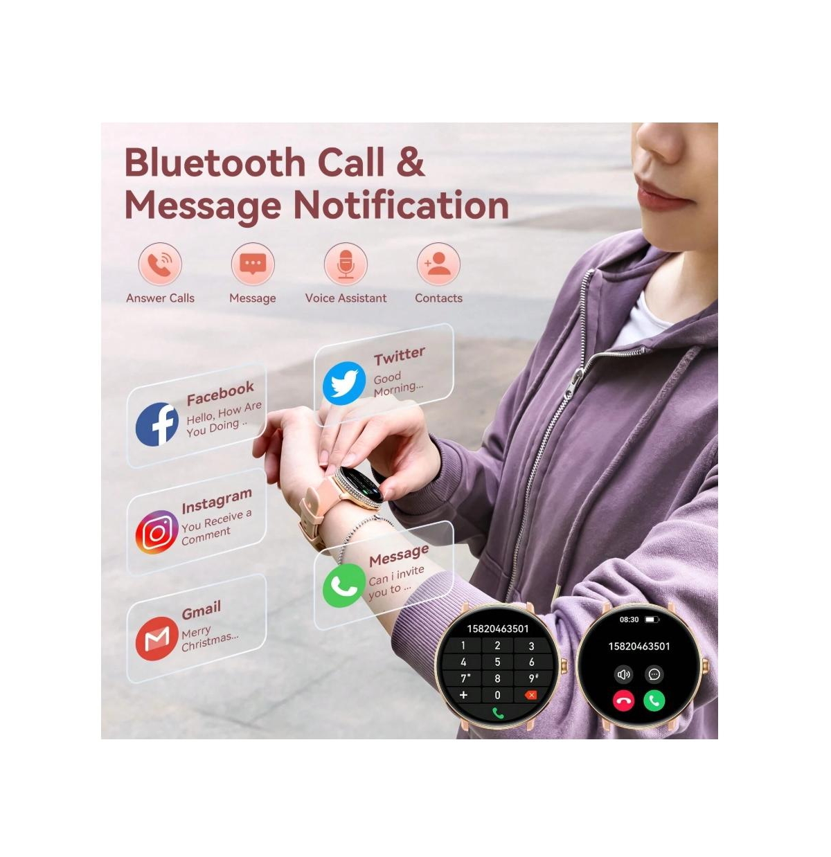 Ruxing Smart Smart Watches For Women With Make/Answer Call 1.19" Amoled Screen Fitness Tracker Heart Rate Sleep Monitor 100+ Sport Modes Waterpro