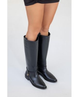 May Leather Knee High Buckle Boot (Women)