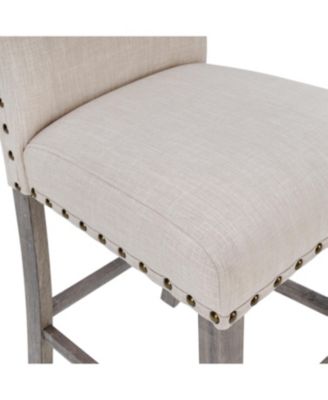 Rustic Counter Height Dining Table Set for 4, Farmhouse 5-Piece Linen Upholstered Stools Dinette Set with Nailhead Accents