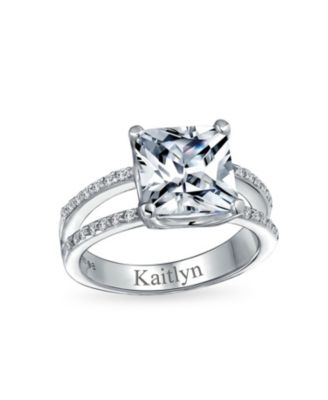 3CT Square Princess Cut CZ Promise Ring Cubic Zirconia Split  Shank Pave Band Sterling Silver