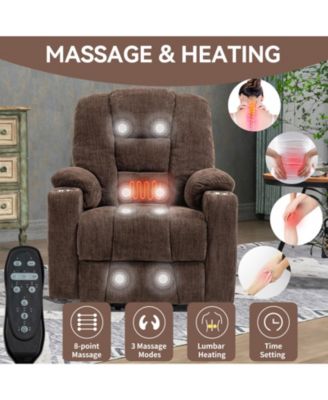 Large Power Lift Recliner Chair with Massage and Heat for Elderly Overstuffed Wide Recliners Heavy Duty Motion Mechanism with USB and Type C Ports 2 Steel Cup Holders Brown