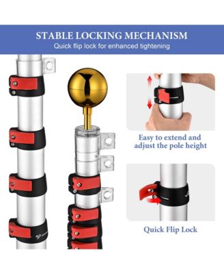 EZ GO 20ft Eagle Topper Telescopic Flag Pole Kit Solar Light Outside 3x5' US Flag Ball Top, Silver