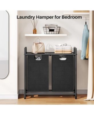 Laundry Basket Organizer, Laundry Hamper with Shelf &amp; 2 Pull-Out Removable Bags, Dirty Clothes Hamper Organizer for Laundry Room Bathroom and Dorm, 2 x 11.8 gallons (44.5L)