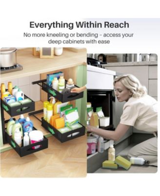 Under Sink Organizer, 2 Tier Pull out Cabinet Organizer Baskets with Mesh Sliding Drawers, Slide out Storage Shelf for Home, Kitchen, Bathroom, Pantry, Office Cabinet, Countertop(1 Pack)