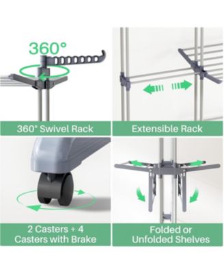 Clothes Drying Rack - Foldable Movable Clothes Rack Drying 30.0" W to 59.0" W Extensible Drying Rack Clothing Oversized 4-Tier Stainless Steel Large Clothes Rack Drying Indoor and Outdoor