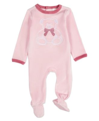 Baby and Toddler "Teddy Snuggles" Embossed Cotton Rich Velour Footie
