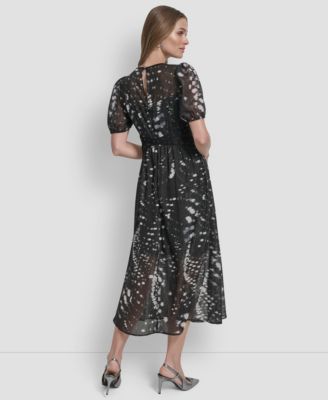 Women's Crinkle Detail Fit and Flare Midi Dress