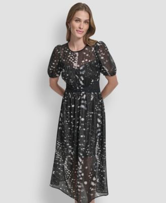 DKNY - Women's Crinkle Detail Fit and Flare Midi Dress