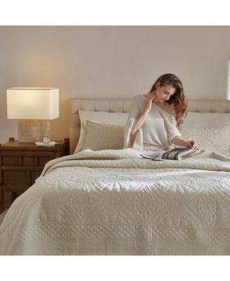 3 PCS 100% Cotton Oversized Bedspread Quilt Set Embroidery TF-Queen