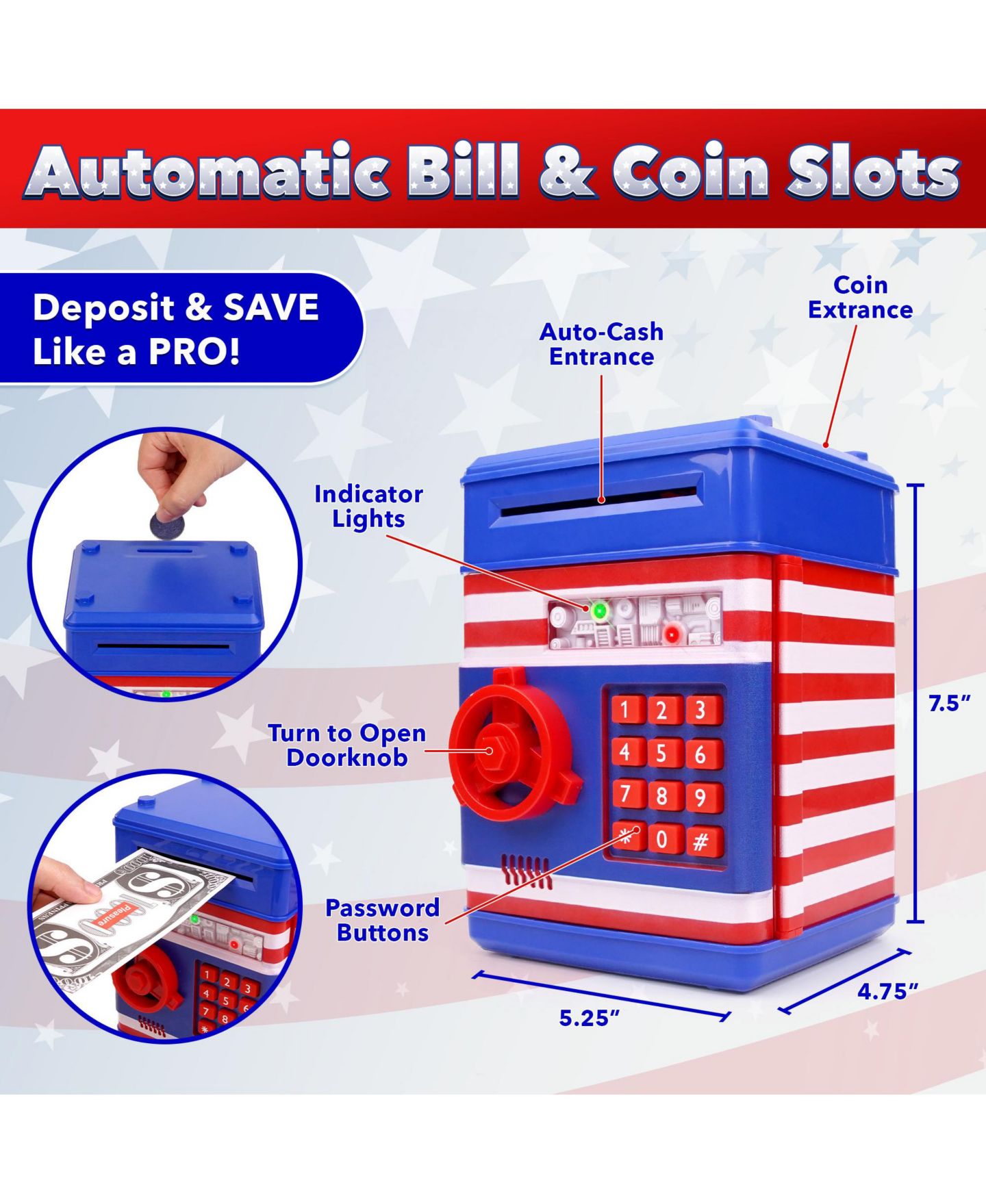 Детская игрушка USA Toyz All-American Electronic Money Bank, Ages 3+ — фото 4