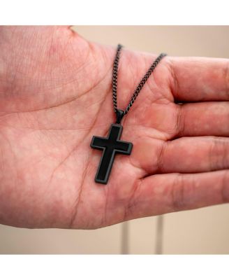 Men's Stone Cross Pendant Stealth Black - Large