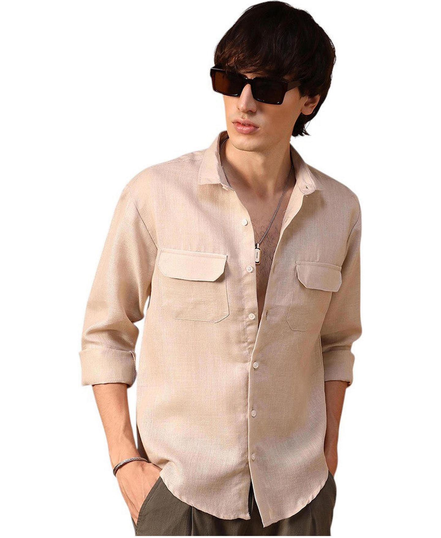 Мужская рубашка Cahoot Campus Sutra Khaki Beige Solid Utility, цвет: Бежевый — фото 1