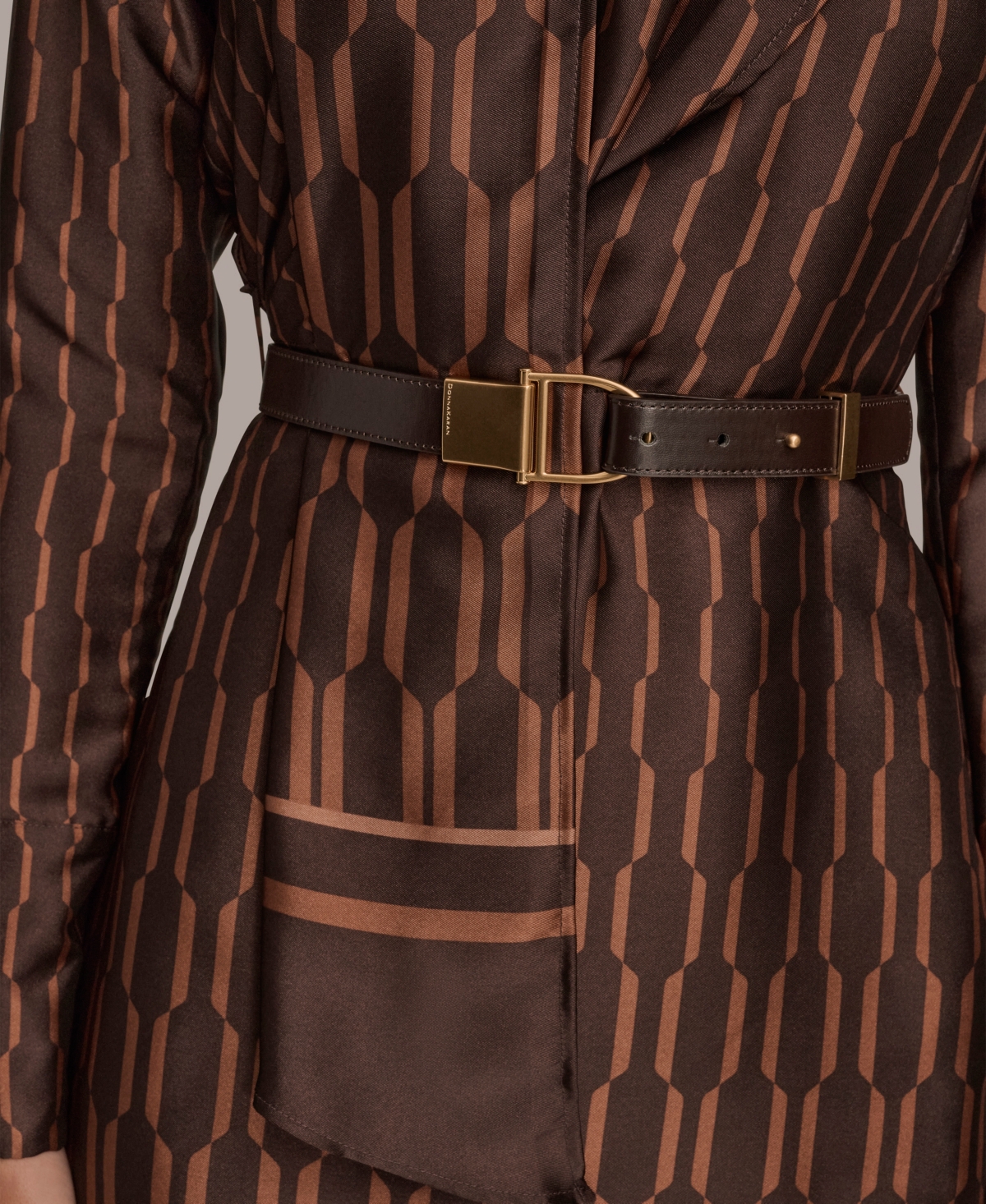 Donna Karan Geo Print Long Sleeve Satin Dress In Multi