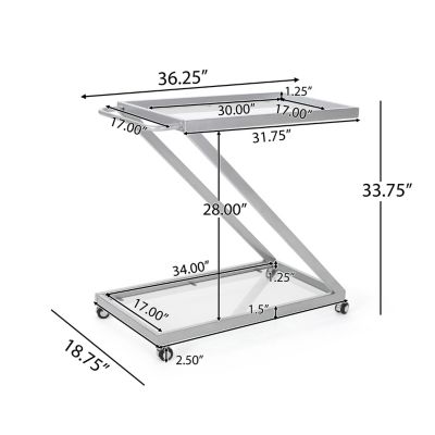 Z-Shaped Glass Shelves Locking Casters Bar Cart